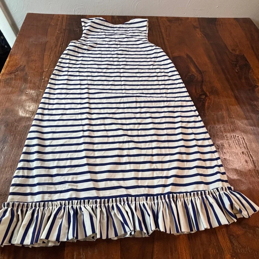 Lands End Girls Large Blue White Striped Ruffle Swim Cover Up Dress‎ Sleeveless